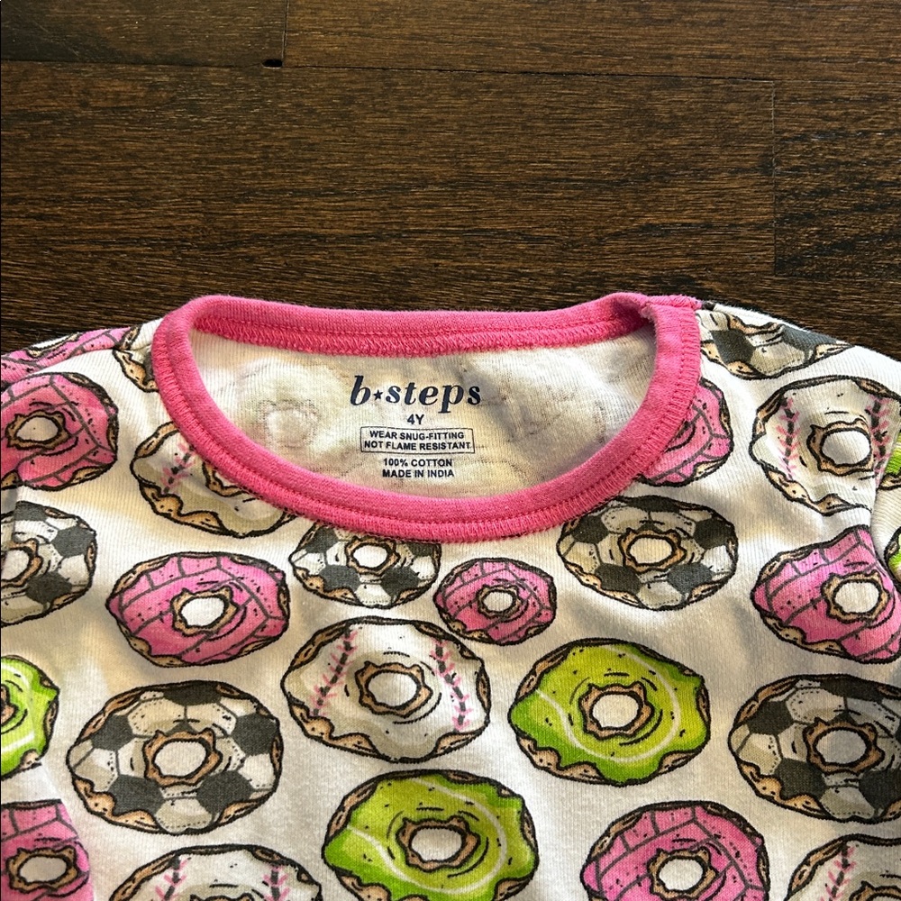Baby Steps Girls Sport Donut Print Pajama Set - Pink & Green Size 4 - Picture 6 of 11